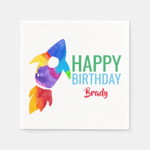 Serviette En Papier Rainbow Rocket Ship Exterspace Anniversaire