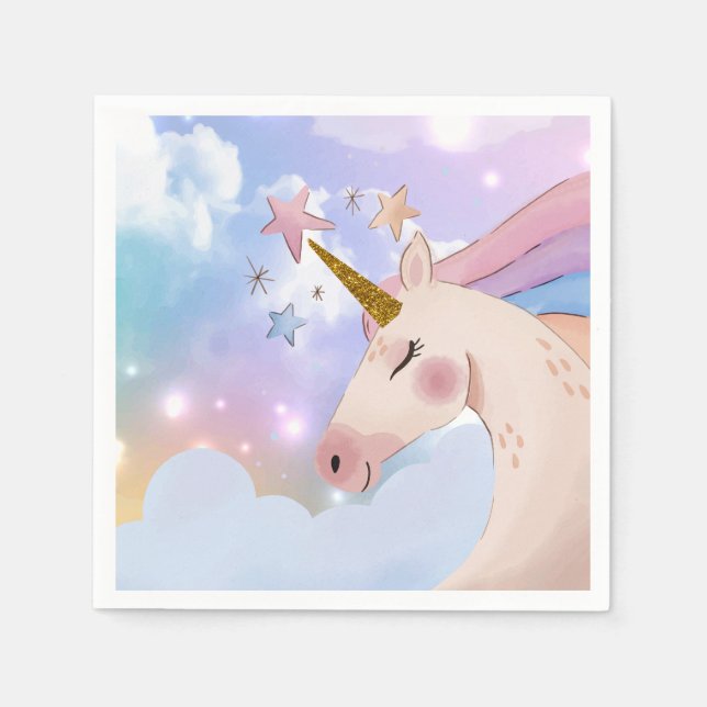 Serviette En Papier Rainbow Unicorn Anniversaire Party Approvisionneme (Devant)