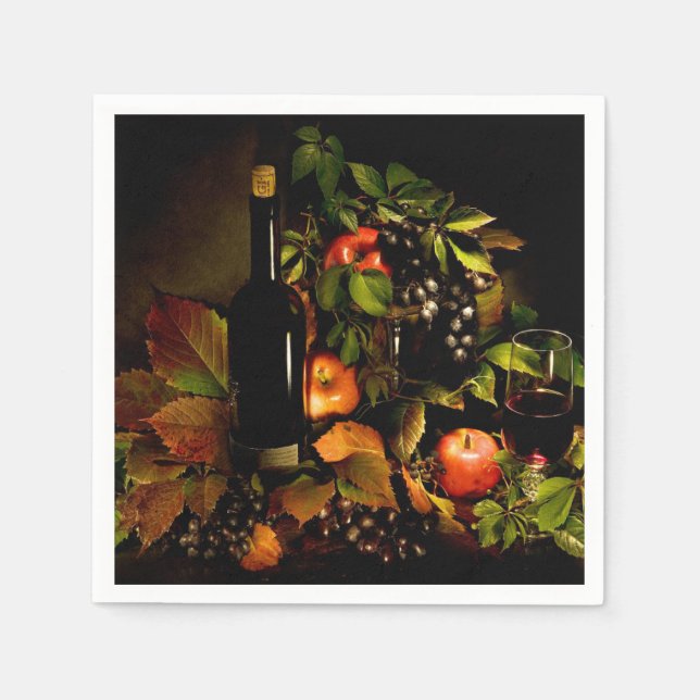 Serviette En Papier Raisins, vin et pommes (Devant)