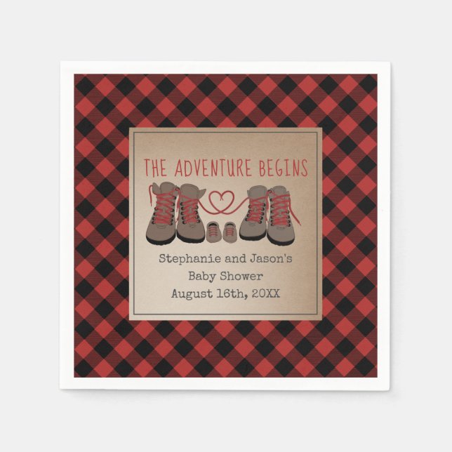 Serviette En Papier Randonnées Boots Buffalo Plaid Adventure Baby show (Devant)