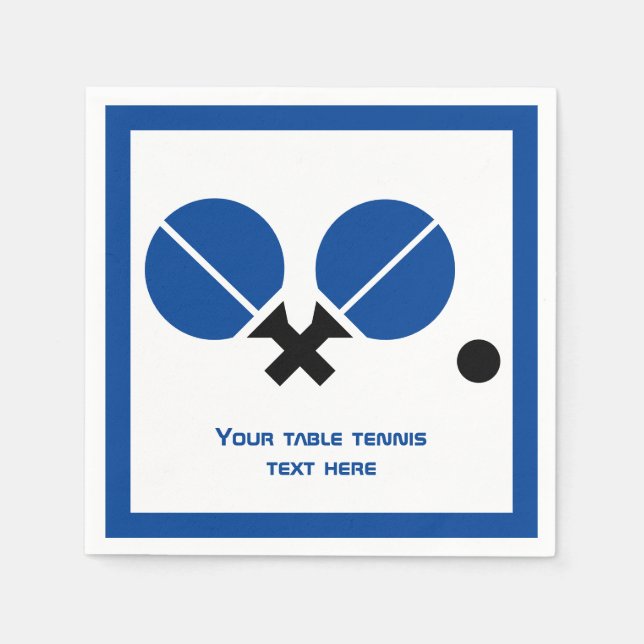 Serviette En Papier Raquettes de ping-pong et boule noir, bleu moderne (Devant)