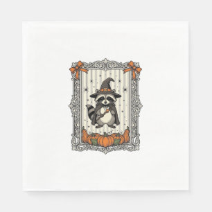 Serviette En Papier Raton laveur de Halloween Sorcière Citrouille Vint
