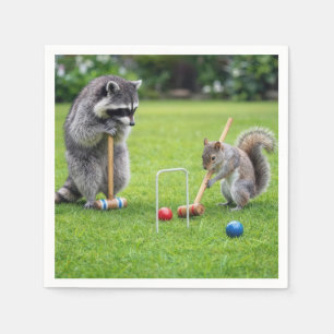 Serviette En Papier Raton laveur et écureuil jouant au croquet