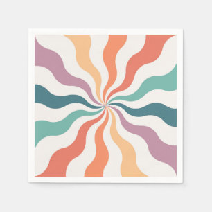 Serviette En Papier Rayons solaires ondulés de style rétro coloré