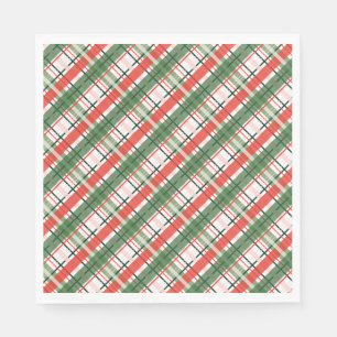 Serviette En Papier Rayure écossaise rouge verte et blanche de Noël cl