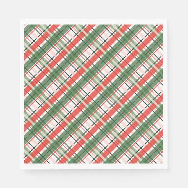 Serviette En Papier Rayure écossaise rouge verte et blanche de Noël cl (Devant)