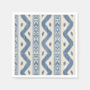 Serviette En Papier Rayure Ikat bleue sur Crème, Bar Coastal