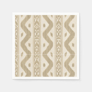 Serviette En Papier Rayure Ikat Brun sur Crème, Barre Discrète