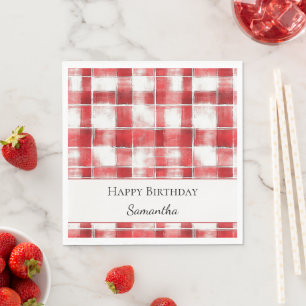 Serviette En Papier Rayures à Carreaux Rouges et Blancs Anniversaire  