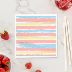 Serviette En Papier Rayures aquarelles rose jaune bleu blanc