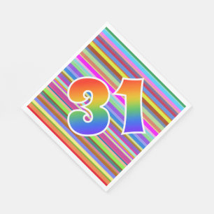 Serviette En Papier Rayures colorées + Motif "31" d'arc-en-ciel