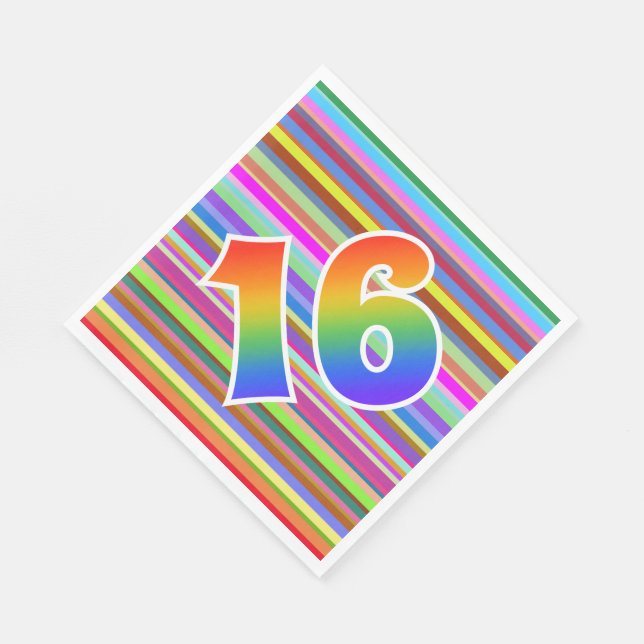 Serviette En Papier Rayures colorées + Motif arc-en-ciel "16" N° d'évé (Coin)