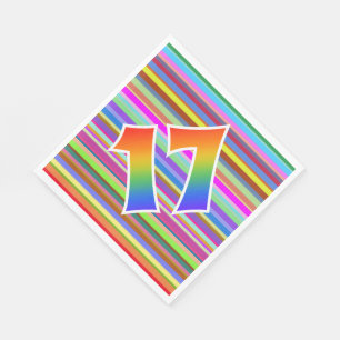 Serviette En Papier Rayures colorées + Motif arc-en-ciel "17" N° d'évé
