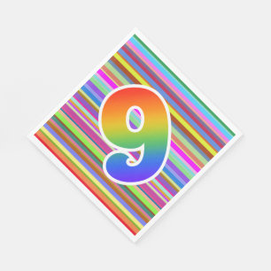Serviette En Papier Rayures colorées + Motif arc-en-ciel "9" N° d'évén