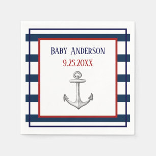 Serviette En Papier Rayures et baby shower nautiques d'Ancre