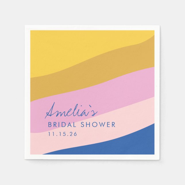 Serviette En Papier Rayures ludiques bleu jaune douche de mariée perso (Devant)