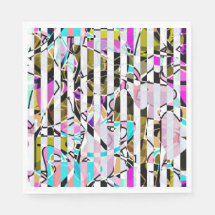 Serviette En Papier rayures motif rayées Abstraites beige turquoise p