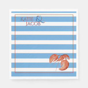 Serviette En Papier Rayures Nautiques Bleues Homard Prépa Pastel Bleu