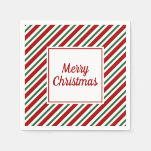 Serviette En Papier Rayures Rouges et Vertes Modernes Joyeux Noël