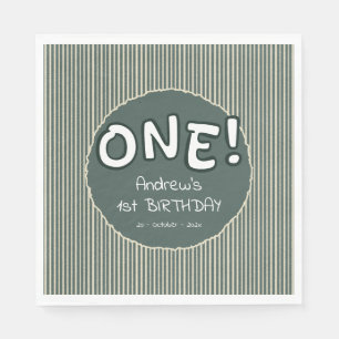 Serviette En Papier Rayures Vert Foncé 1er Anniversaire