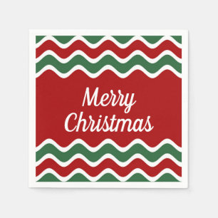 Serviette En Papier Rayures Vertes Rouges Festives Joyeux Noël 
