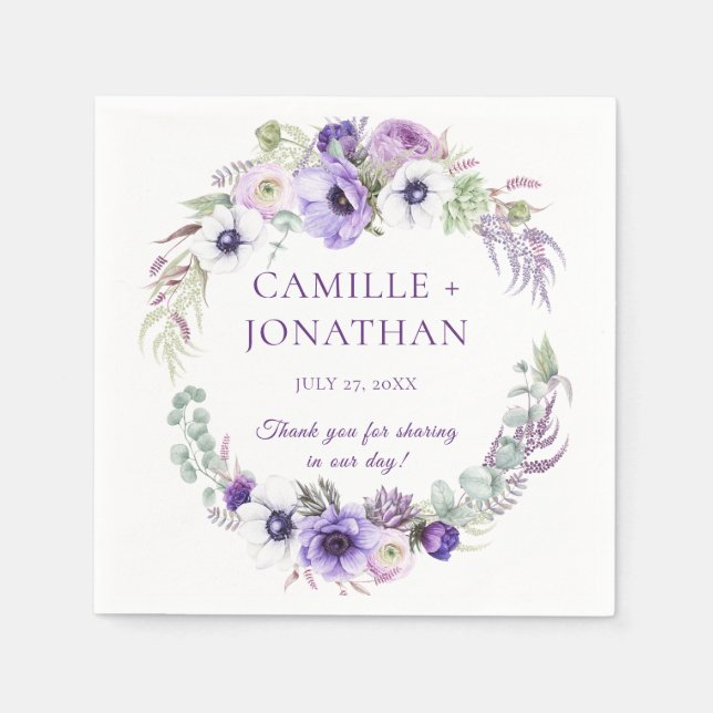 Serviette En Papier Réception de la couronne de fleurs violettes Lavan (Devant)