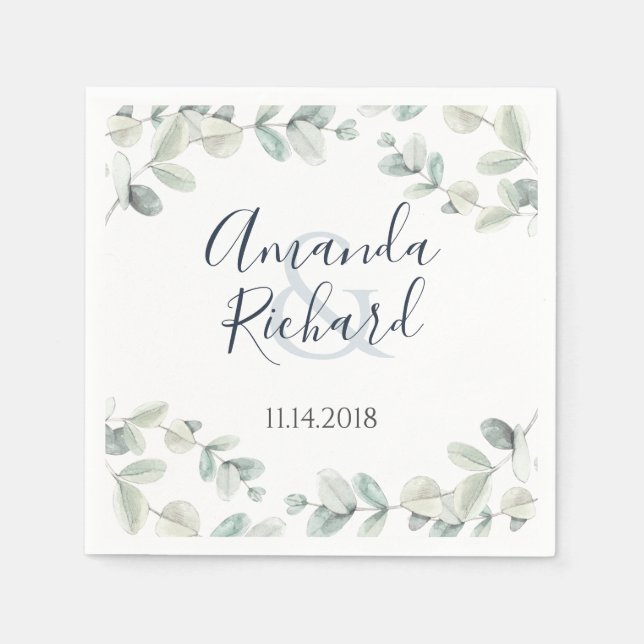 Serviette En Papier Réception de mariage Eucalyptus moderne serviettes (Devant)