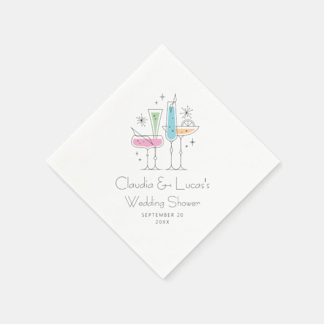 Serviette En Papier Réception de mariage rétro bulles de champagne (Coin)