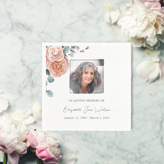 Serviette En Papier Réception Funéraire En Amour Mémoire Pêcher Roses