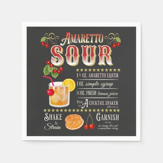 Serviette En Papier Recette Amaretto Sour (Devant)