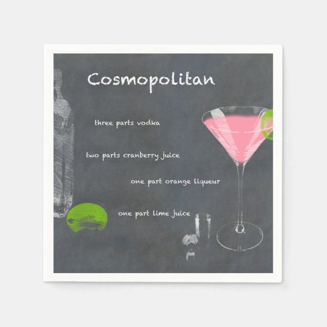 Serviette En Papier Recette Cocktail Cosmopolite (Devant)