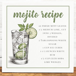 Serviette En Papier Recette de boisson cocktail Mojito / Fête d'été