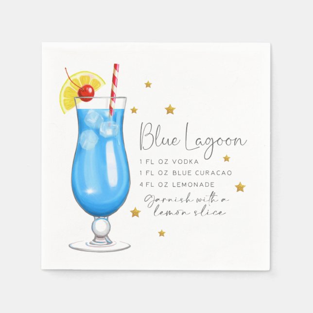 Serviette En Papier Recette de cocktail Blue Lagoon (Devant)