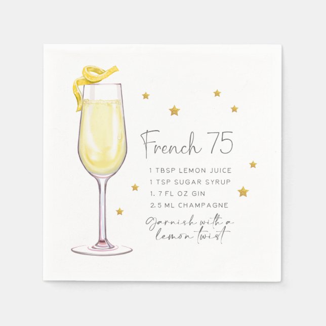 Serviette En Papier Recette de cocktail French 75 (Devant)