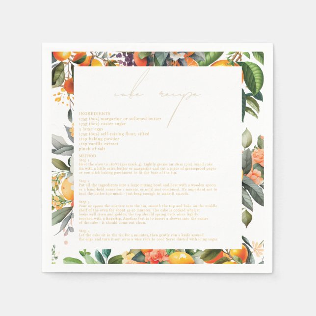 Serviette En Papier Recette de gâteau Mariage aux agrumes d'orange (Devant)