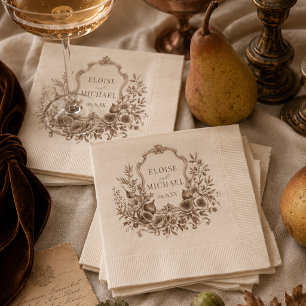 Serviette En Papier Récolte de Famille Monogramme Blason Automne Maria