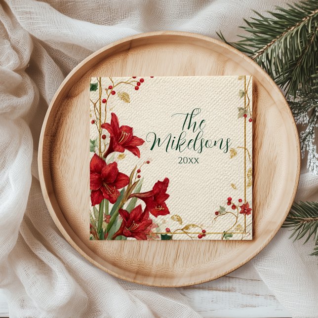 Serviette En Papier Red Amaryllis Noël rustique (Créateur téléchargé)