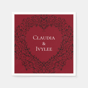 Serviette En Papier Red and Black Heart Gothic Wedding Napkins