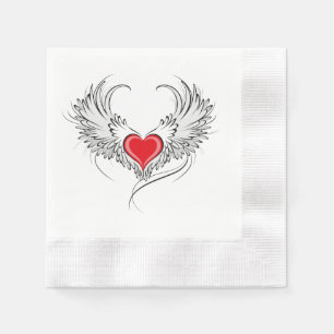 Serviette En Papier Red Angel Coeur avec ailes