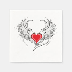 Serviette En Papier Red Angel Coeur avec ailes