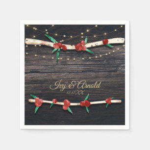 Serviette En Papier Red Berries Branches & Lumières Rustic Holiday Par