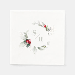 Serviette En Papier Red Berries Holiday Chevaucher son et son monogram