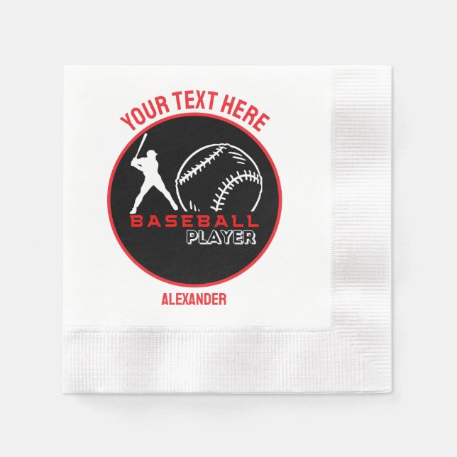 Serviette En Papier Red Black Baseball Girl Boy Birthday Party (Devant)