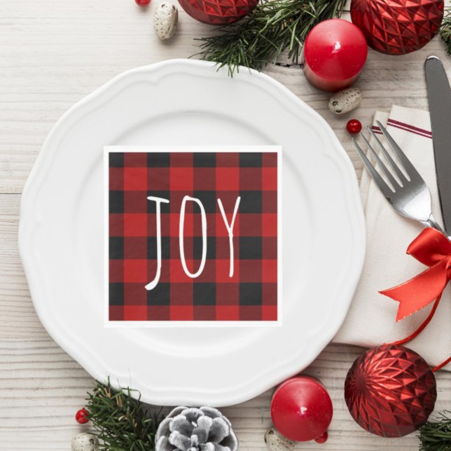 Serviette En Papier Red Buffalo Plaid & Joy | Joyeux Noël (Créateur téléchargé)