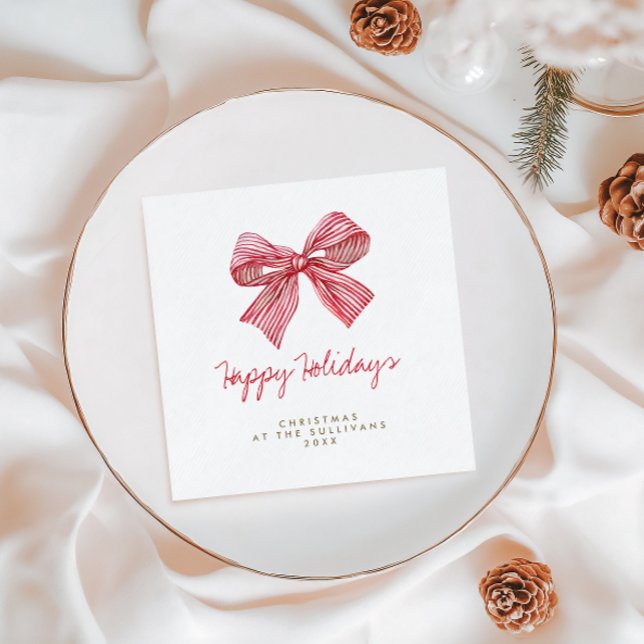 Serviette En Papier Red Candy Stripe Bow Fête Personnalisée (Créateur téléchargé)