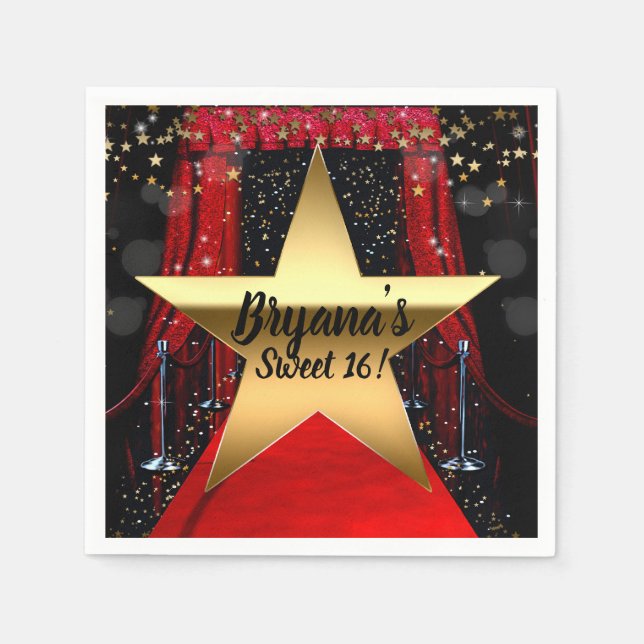Serviette En Papier Red Carpet Hollywood Gold Stars Anniversaire (Devant)