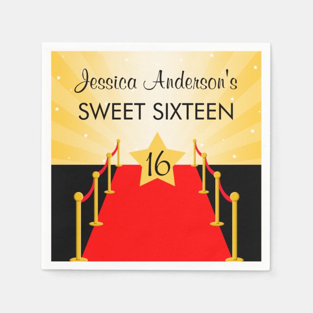 Serviette En Papier Red Carpet Hollywood Sweet 16 Anniversaire (Devant)