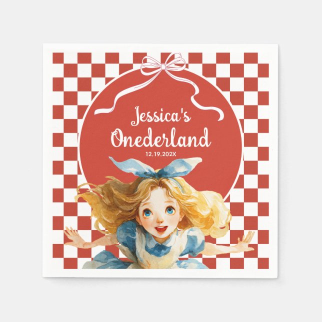 Serviette En Papier Red Checkered Alice in ONEDERLAND 1st Birthday (Devant)