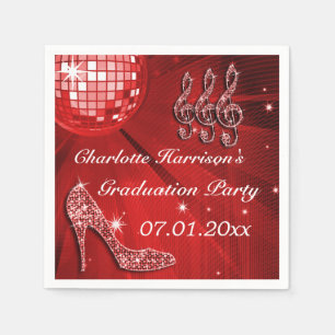 Serviette En Papier Red Disco Ball and Sparkle Heels Graduation
