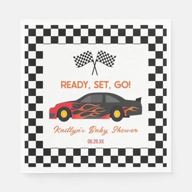 Serviette En Papier Red Flame Race Car Ready Set Go Baby shower (Devant)